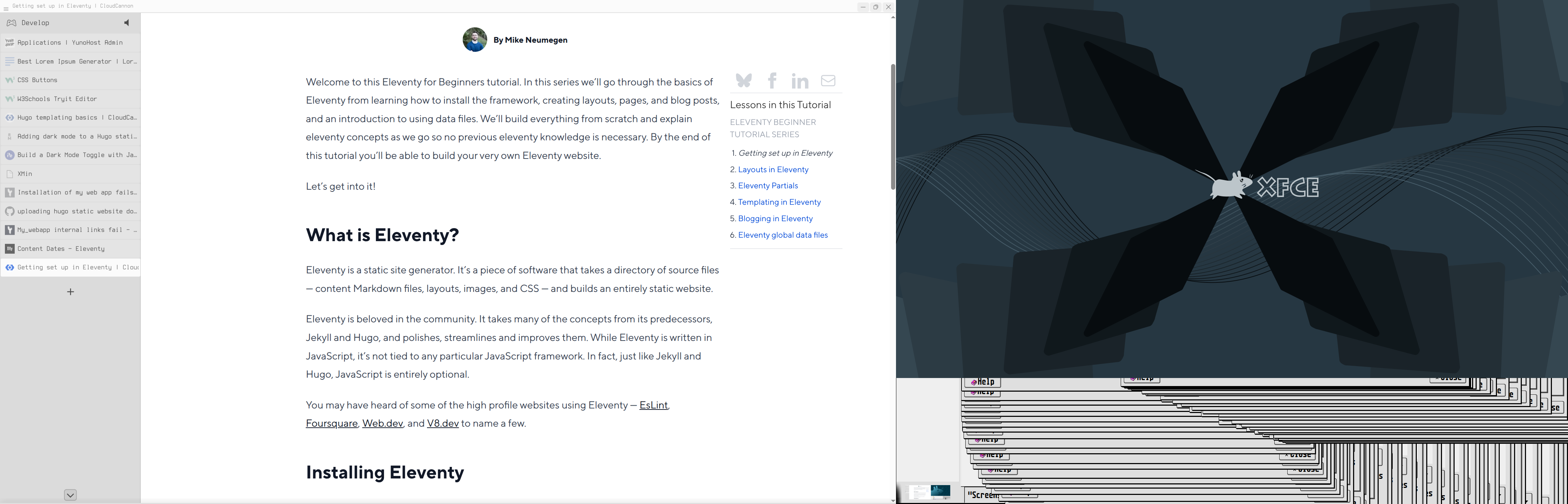 screenshot of eleventy info
